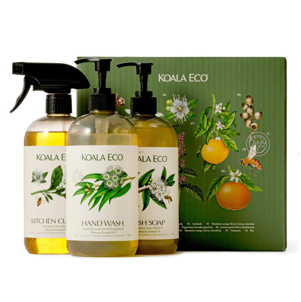 Koala Eco Natural Gift Set of 3 Includes: Kitchen Cleaner, Dish Soap, Hand Wash, Beautifully Packaged, Plant-Based with Australian Lemon Eucalyptus, Lemon Myrtle & Rosemary Essential Oil, 16 oz | Amazon (US)