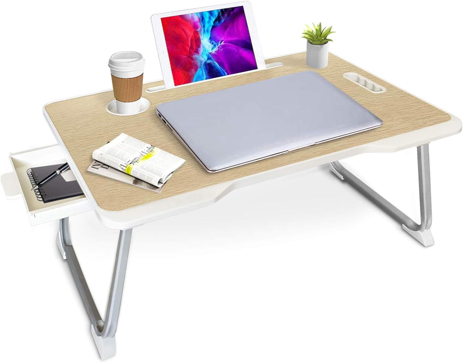 Bed Table for Laptop, Portable Laptop Bed Tray with Storage Drawer Cup Holder Device Ledge, Folda... | Amazon (US)