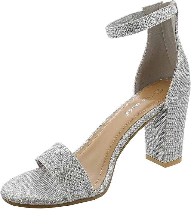 TOP Moda Womens Hannah-1 Platform Chunky Heel Metallic Glitter Party Ankle Strap High Heel Sandal | Amazon (US)