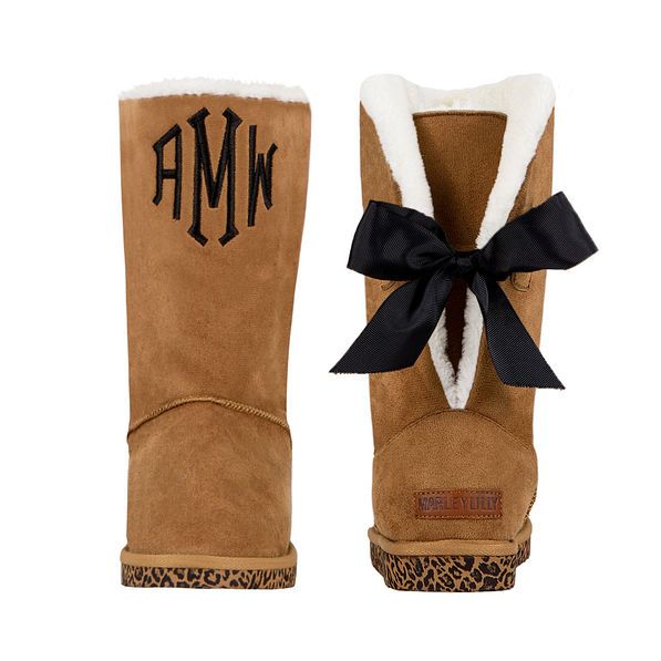 Monogrammed Sherpa Tie Booties | Marleylilly