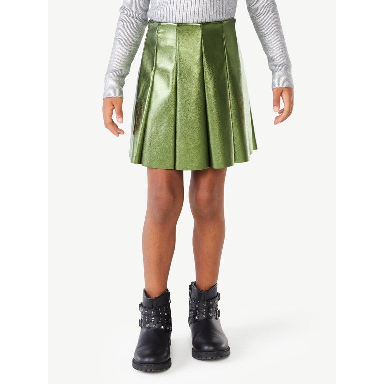 Scoop Girls Faux Leather Metallic Skirt, Sizes 4-12 | Walmart (US)