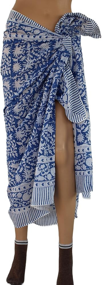 100% Cotton Swimsuit Beach Sarong Cover Ups for Women Swimwear Pareo Indian Hand Block Print Beac... | Amazon (US)