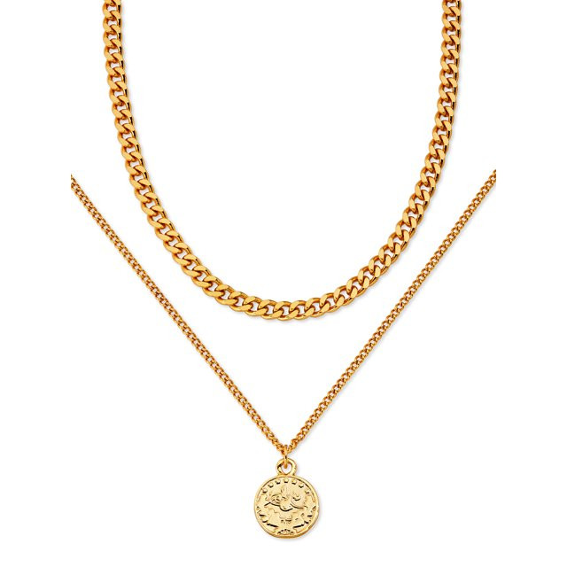 Scoop Womens Brass Yellow Gold-Plated Layered Coin Necklace - Walmart.com | Walmart (US)