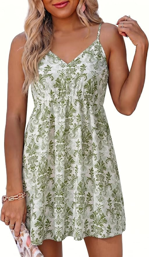 Dokotoo Womens Summer Dresses Floral V Neck Spaghetti Strap Flowy Boho Dresses Sundress | Amazon (US)