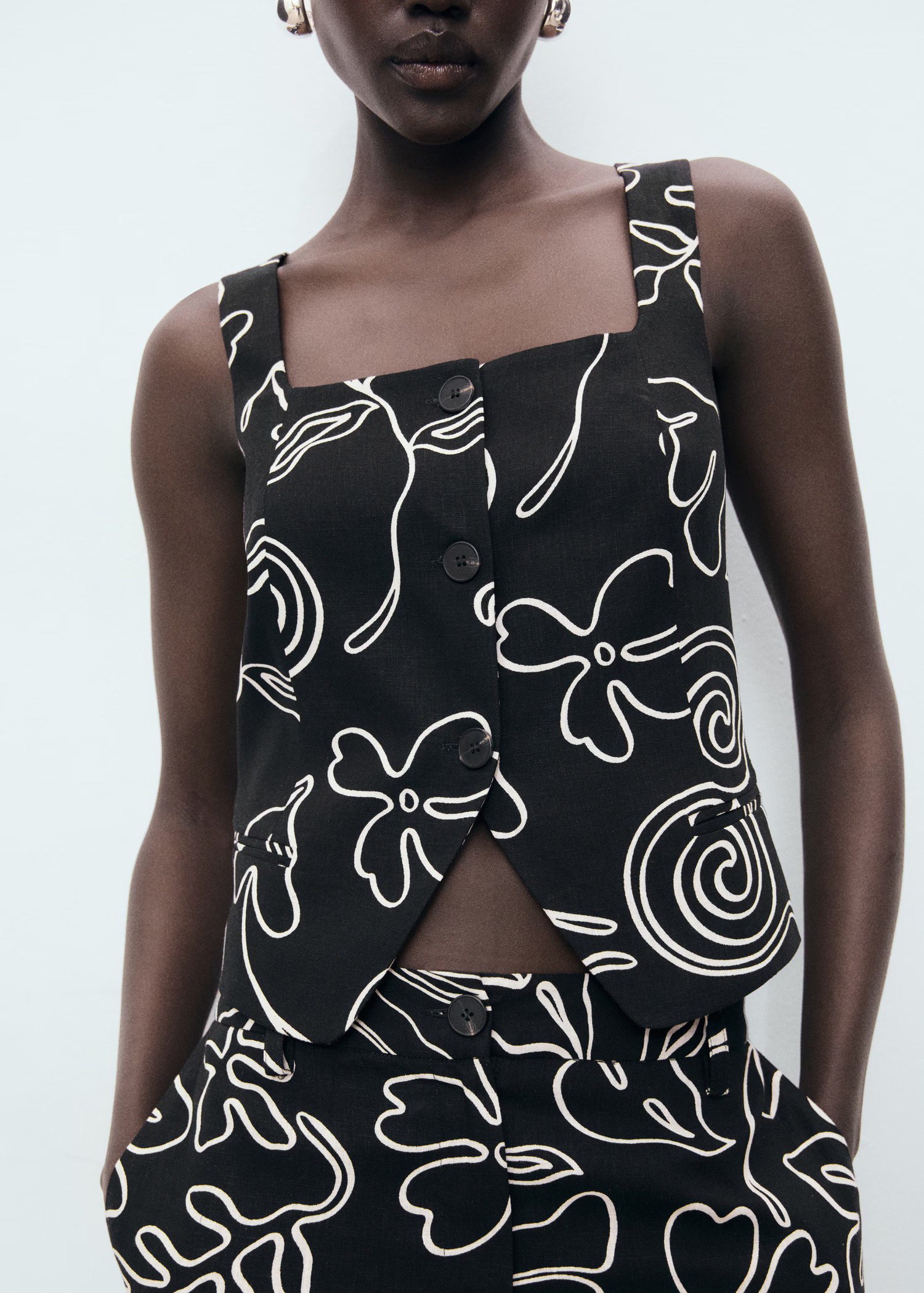 Floral-print linen suit waistcoat - Women | MANGO United Kingdom | MANGO (UK)