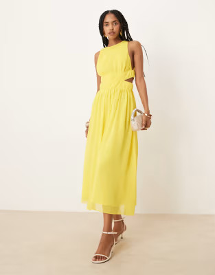 Never Fully Dressed cut-out midaxi dress in yellow | ASOS (Global)