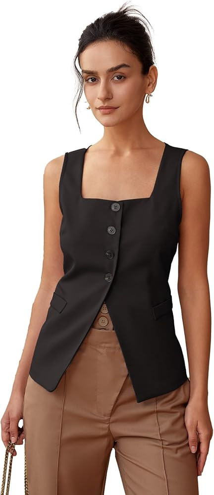 Women's Solid Color Square Neck Single Breasted Tank Top for Summer | Amazon (US)