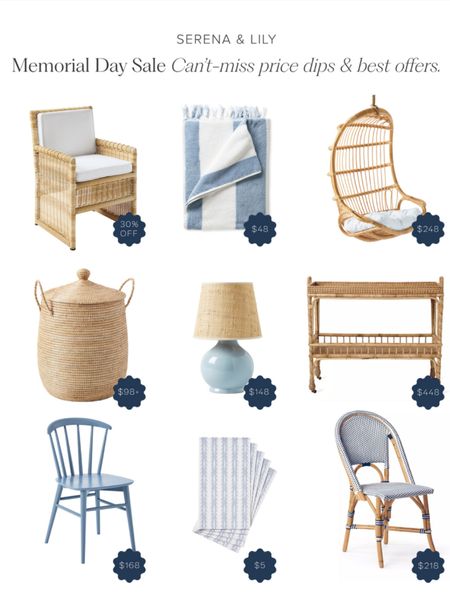 Memorial Day Sale now through Wednesday May 29th! 20 % off or more on outdoor, wallpaper, pillows, and rugs + free shipping on clearance from Serena and Lily.

#LTKSeasonal #LTKHome #LTKSaleAlert