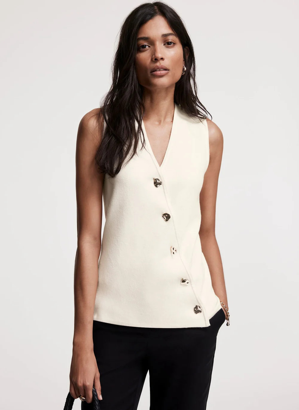 Cream Asymmetric Knit Waistcoat | Mint Velvet