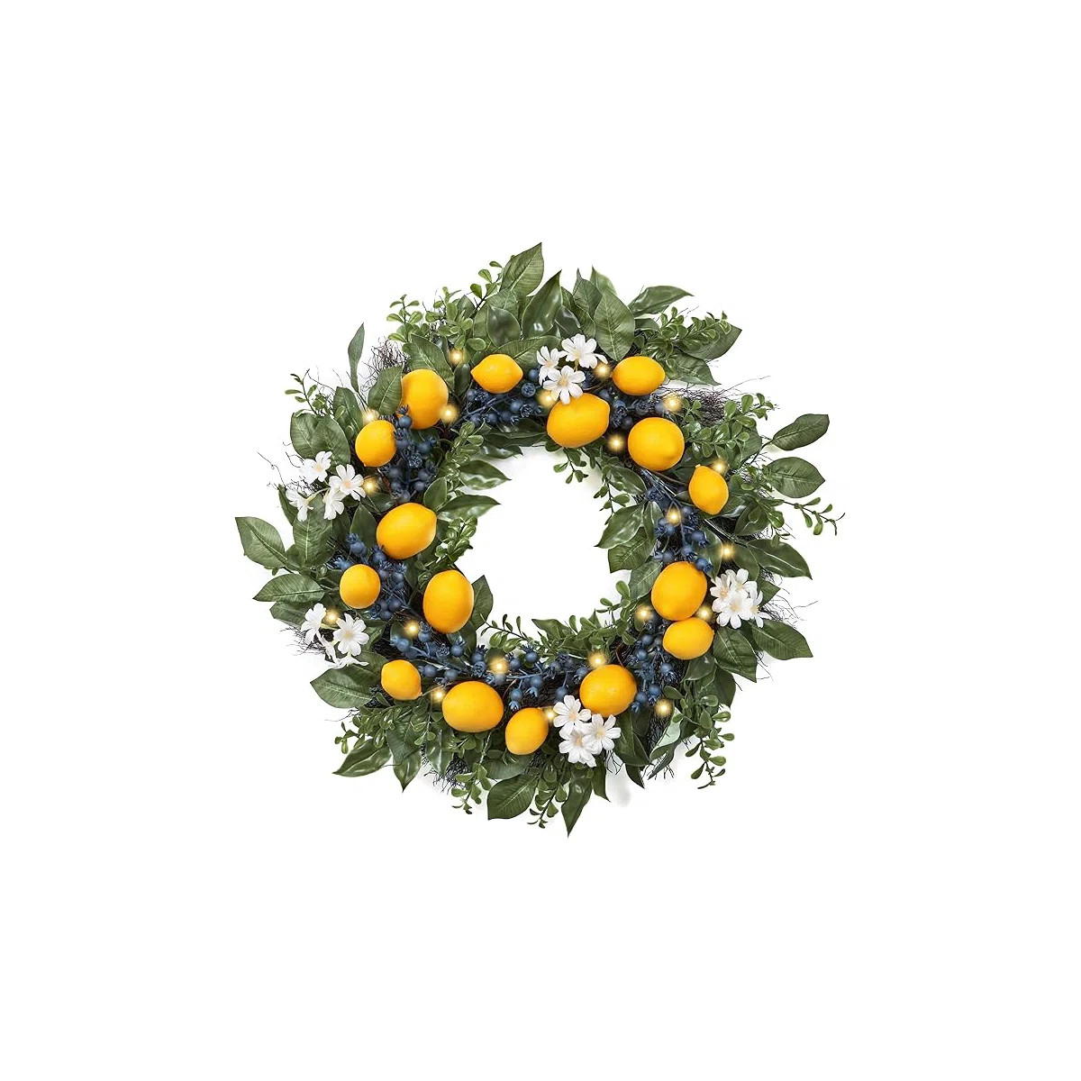 Summer Artificial Lemon Wreaths for Front Door with Lights, Spring Summer Door Wreath with Eucaly... | Wayfair North America