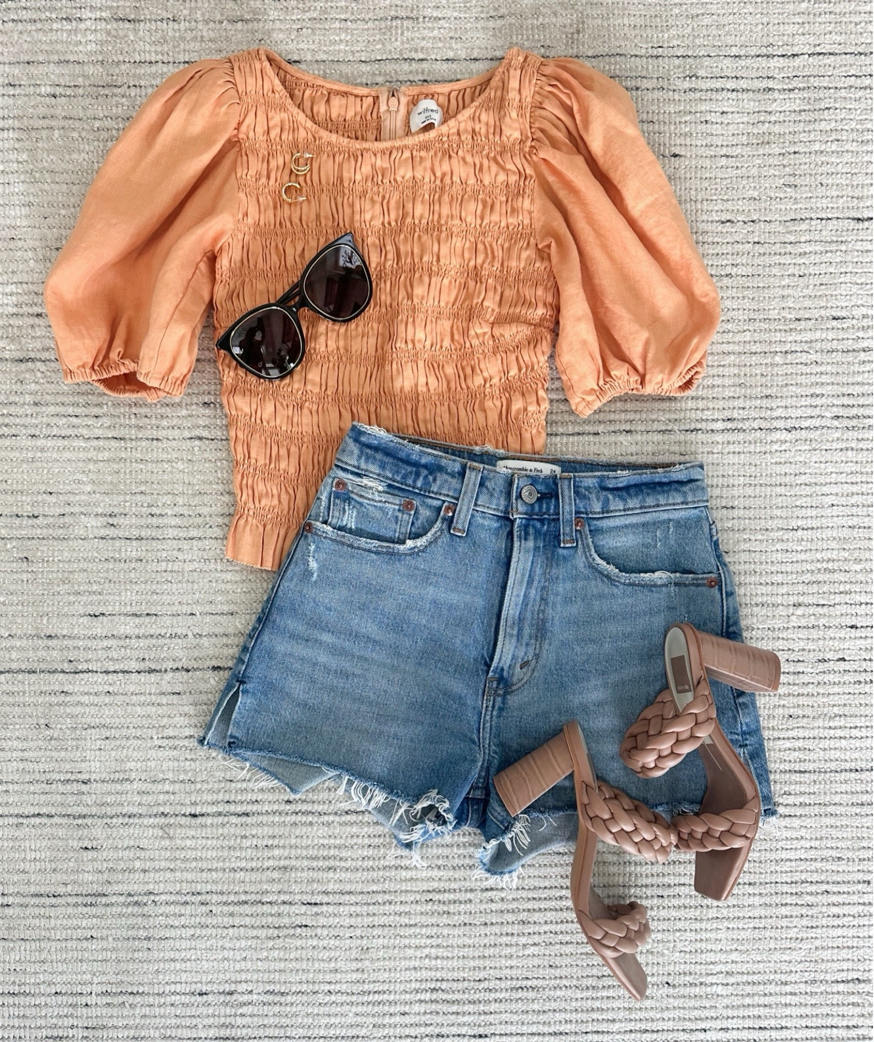 Summer outfit with cutoff jean shorts paired with sandals and linen blouse! Perfect outfit for vacations, lunches and more. Shorts are 15% off! 

#LTKStyleTip #LTKSeasonal #LTKSaleAlert