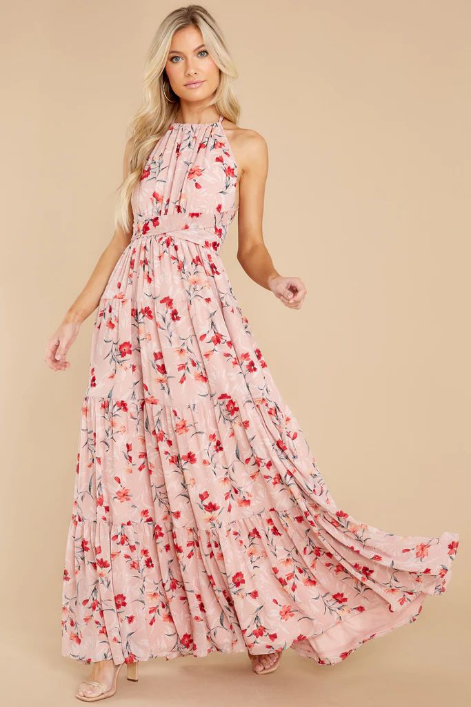 Heat Of The Moment Blush Floral Print Maxi Dress | Red Dress 