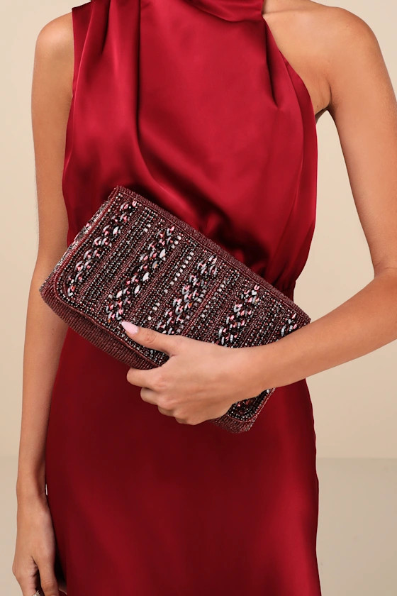 Lizza Burgundy Rhinestone Clutch | Lulus