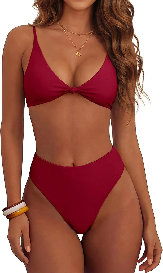 ANRABESS Bikini Sets for Women V Neck Knot Front Two Piece Swimsuits Bathing Suit 2026 Summer Bea... | Amazon (US)