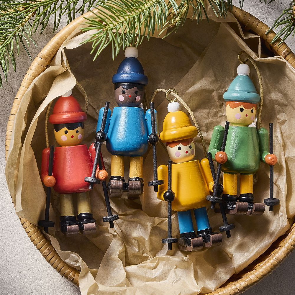 St. Jude Wood Skier Ornaments | West Elm (US)