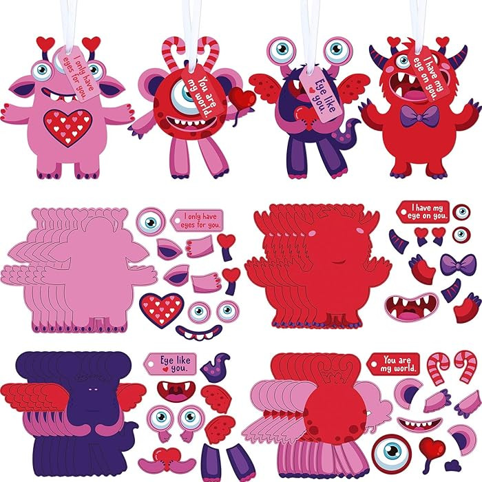 Sumind 24 Sets Valentine's Day Craft Kits for Kids DIY Ornament Valentine Class Game Activities P... | Amazon (US)