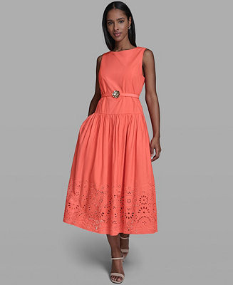 Women's Embroidered Drop Waist Midi Dress | Macy's
