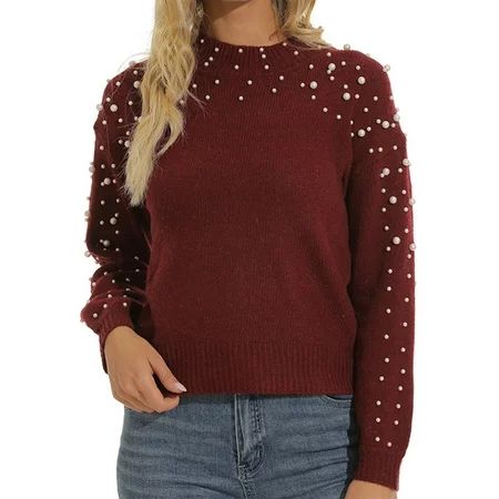 UKAP Ladies Loose Knitted Sweaters with Pearls Women Crew Neck Work Cozy Pullover Winter Warm Casual | Walmart (US)