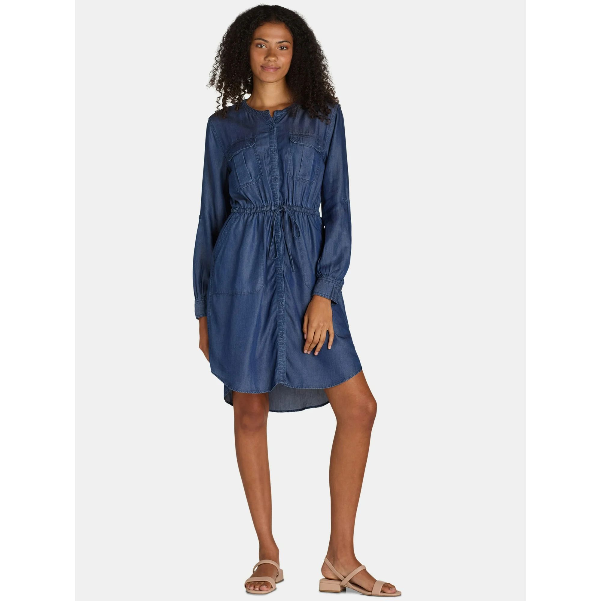 Time and Tru Women's and Women's Plus Utility Shirtdress with Long-Sleeves, Sizes XS-4X | Walmart (US)