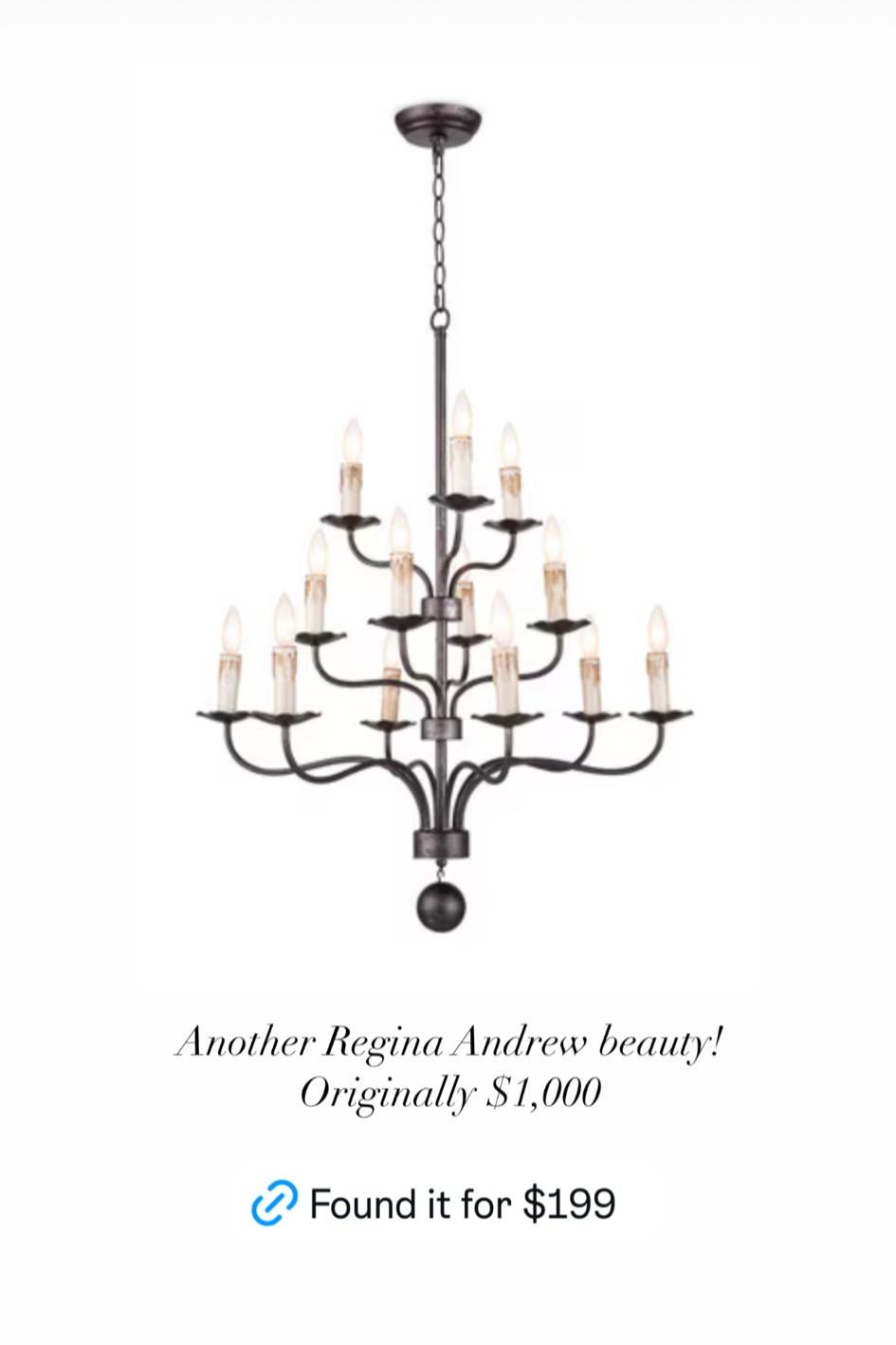A gorgeous Regina Andrew iron chandelier (39H x 28W) for a fraction of the original cost! 

Elegant for a dining room, kitchen nook, entryway… so many options 

#LTKHome