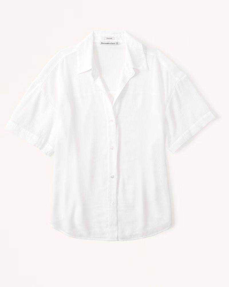 Oversized Short-Sleeve Crinkle Rayon Shirt | Abercrombie & Fitch (US)