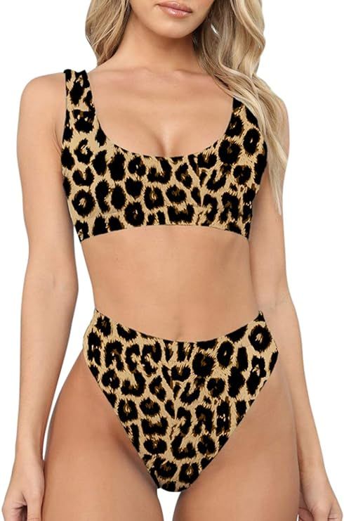 Sovoyontee Women's Sexy High Waist Scoop Neck Bikini Swimsuit Bathing Suit | Amazon (US)