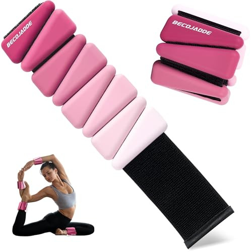 BECOJADDE Wrist Weights for Women At Home 1Lb Ankle Weights Set of 2 Adjustable Weighted Wristbands Arm Leg Weights for Women Men Suitable for Walking Swimming Running Pilates Yoga Gym, Pink | Amazon (US)