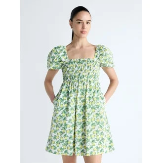 Free Assembly Women's and Women's Plus Puff Sleeve Peasant Mini Dress, Sizes XS to 4X | Walmart (US)