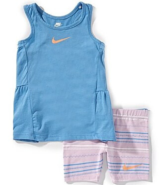 Nike Little Girls Sleeveless Swoosh Tank Top Striped Biker Shorts Set - 6X | Dillard's