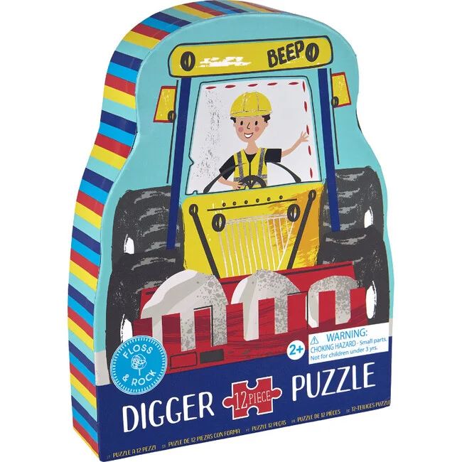 Digger Shaped Jigsaw with Shaped Box,12pc - Floss & Rock Puzzles | Maisonette | Maisonette