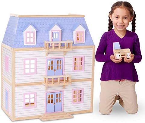 Melissa & Doug Modern Wooden Multi-Level Dollhouse With 19 pcs Furniture [White] | Amazon (US)