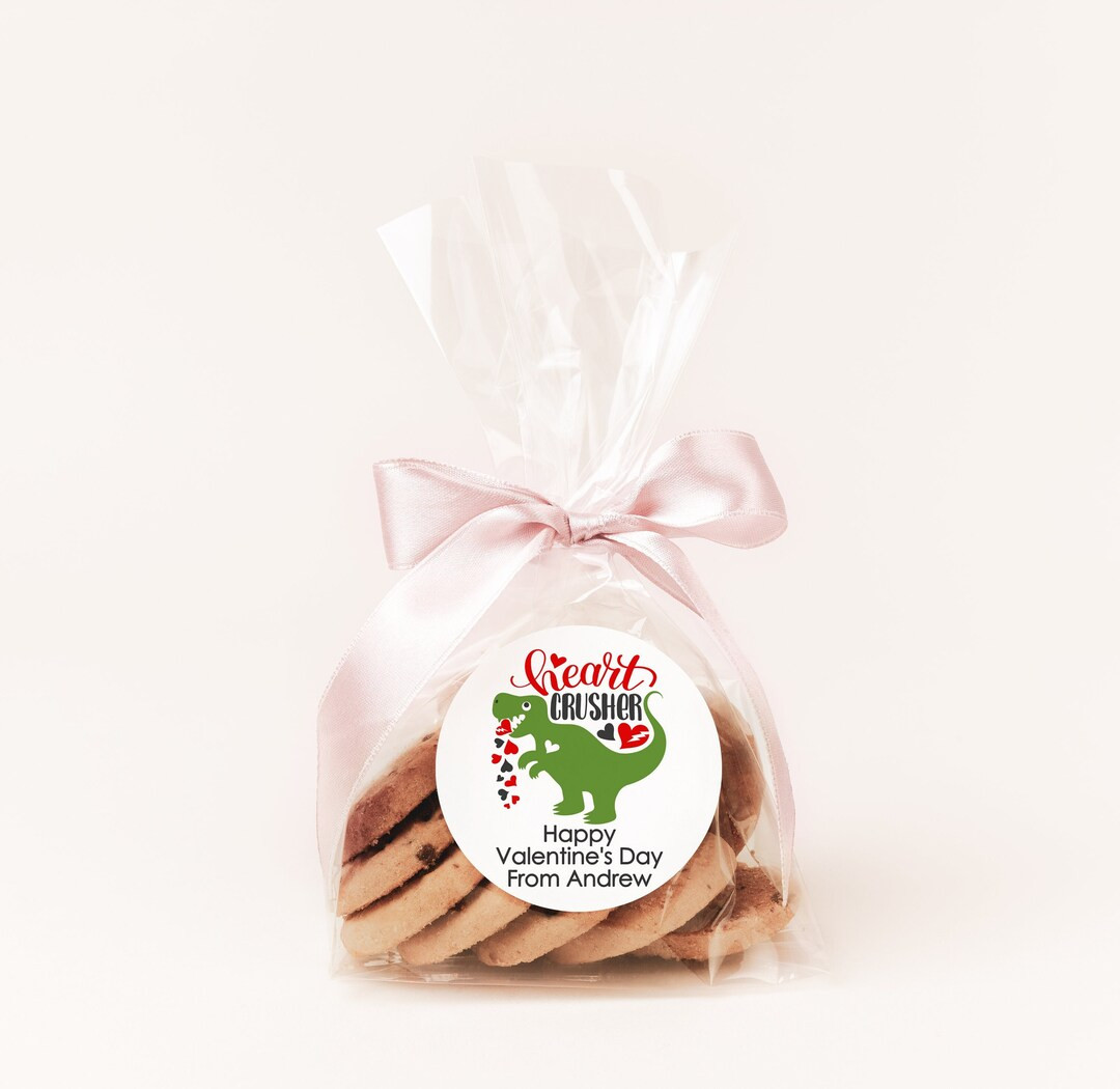 Heart Crusher Dinosaur Valentine's Day Stickers Personalized Valentine Round Sticker Labels Class... | Etsy (US)