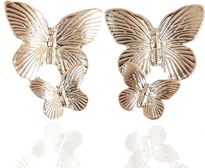 Metal Stud Butterfly Earrings, Large Double Flower Earrings, Flower Statement Earrings, Chic and ... | Amazon (US)