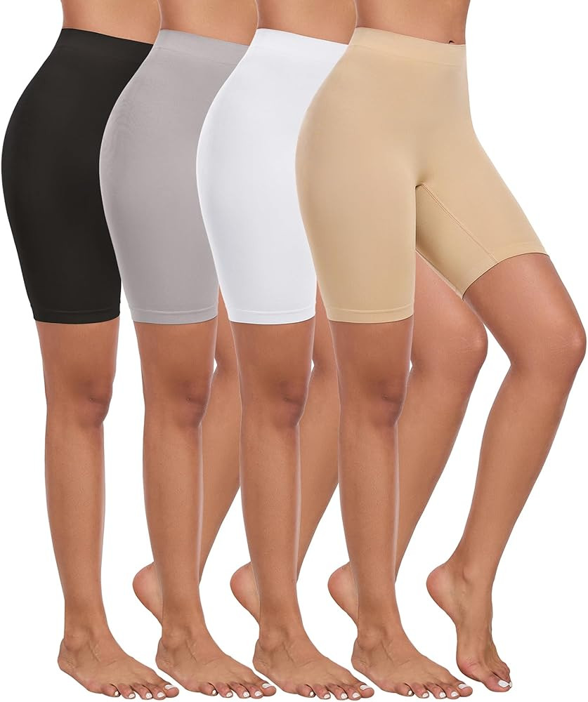 4 Pack Slip Shorts for Under Dress Women Seamless Boyshorts Panties Anti Chafing Shorts | Amazon (US)