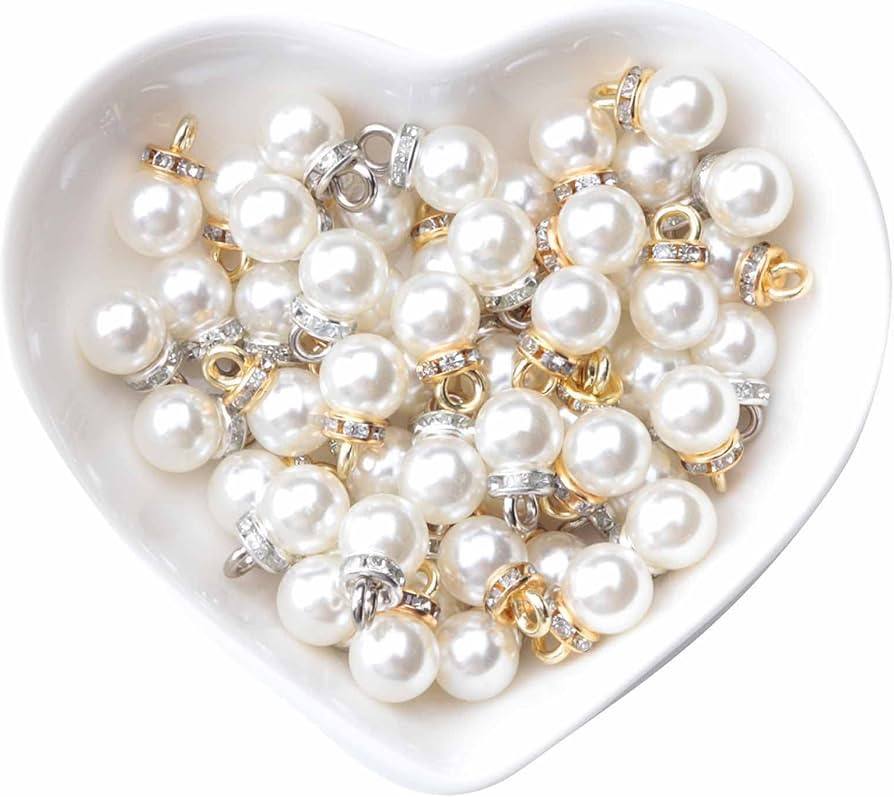 Ruwado Faux Pearl Beads with Rhinestone 25 Pcs Gold 25 Pcs Silver with Hole Vintage 8 mm Elegant ... | Amazon (US)