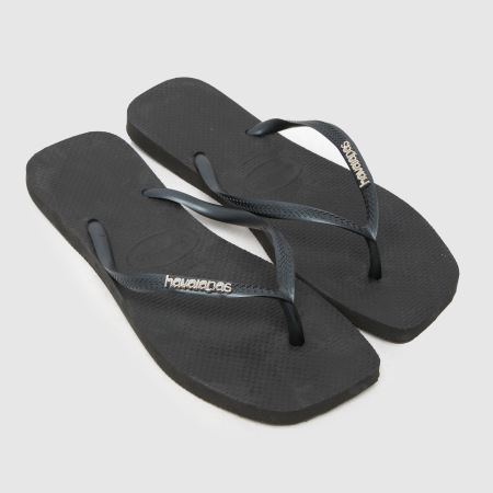 Womens Black Havaianas Slim Square Logo Metallic Sandals | schuh | Schuh