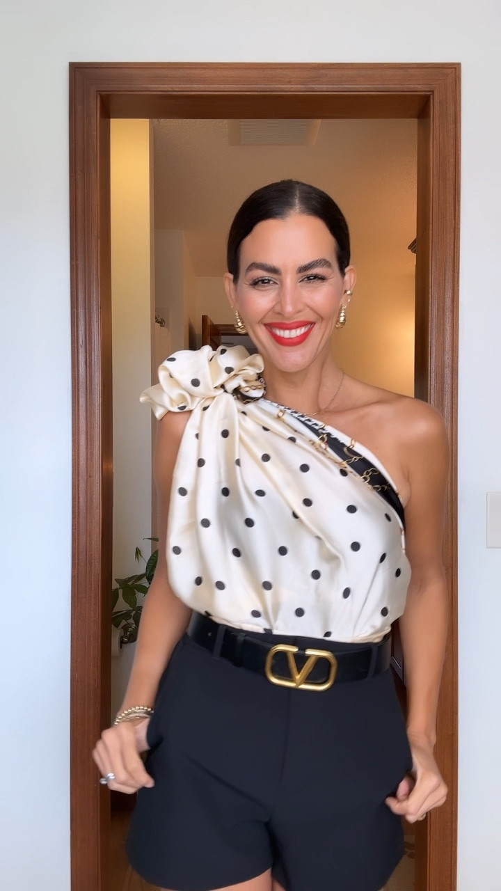 Size up in the bra. Runs small in the waist. Wearing a size 36B, usually a 34B. Scarf is 75” x 35” . Valentino belt is H 30 mm / 1.2 inches
Lipstick is Ruby woo.

 I am 5’7” | 126 pounds 

Size 4 in the shorts.#LTKSummerSales

#LTKSeasonal #LTKVideo