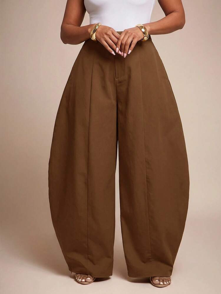 Vixey Seam Detail High Waist Barrel Leg Office Pants | SHEIN