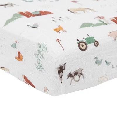 Little Unicorn Cotton Muslin Crib Sheet - Farmyard | Target