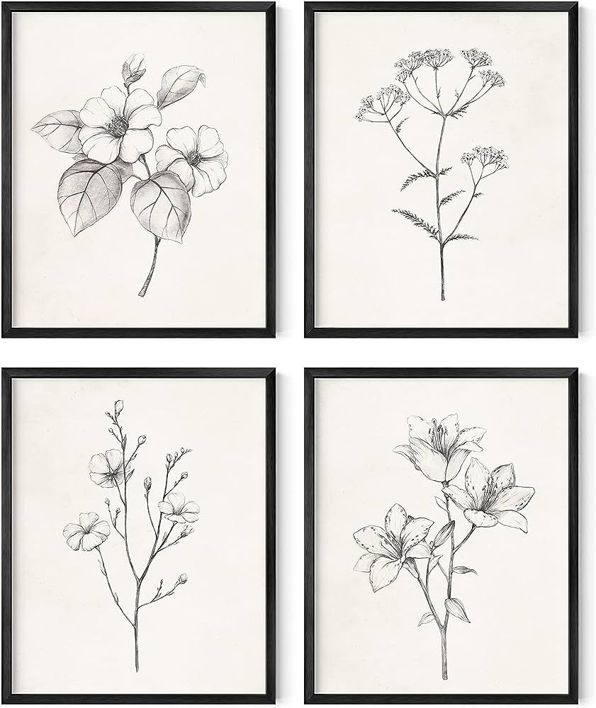 HAUS AND HUES Framed Vintage Botanical Prints - Set of 4 Framed Farmhouse Bedroom Wall Decor, Rus... | Amazon (US)