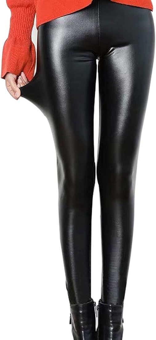 zsangbee Women Leggings High Waist Pull on Tights Sexy Faux Leather Skinny Pants | Amazon (US)