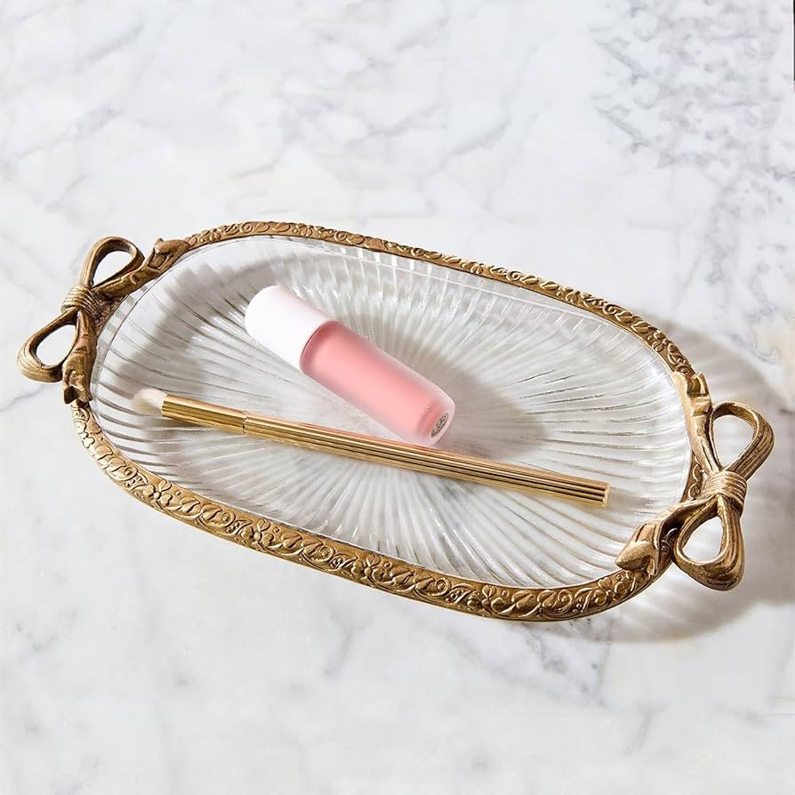 Two's Company Antique Gold Glass Vanity Table Tray, 9.75-Inch | Amazon (US)