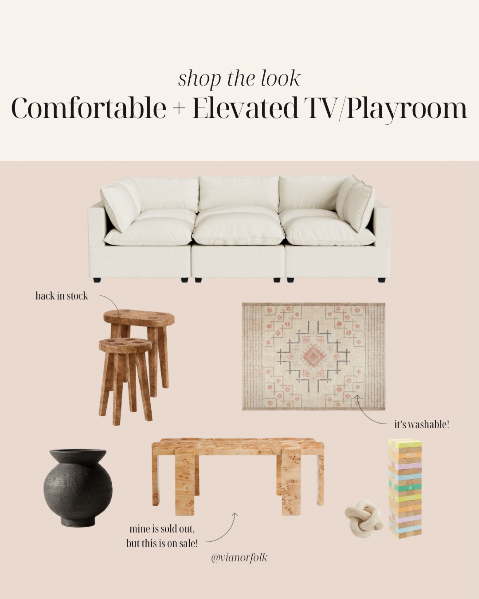 Shop the Look: Comfortable + Elevated TV/Playroom - all washable fabrics! //

Playroom, Playroom Inspo, Playroom Decor, Playroom Ideas, TV Room, Couch, Stool, Rugs, Playroom Rug, Vase, Coffee Table, Jenga, Decor

#LTKFamily #LTKHome #LTKSeasonal