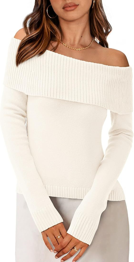 PRETTYGARDEN Women's Fall Off Shoulder Sweaters Y2K Long Sleeve Ribbed Knit Fitted Pullover Winte... | Amazon (US)