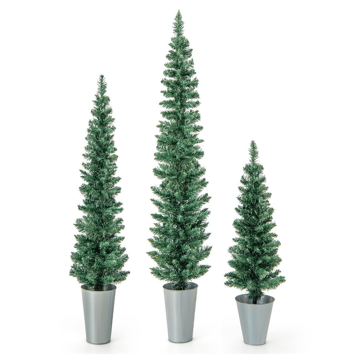 Costway Potted Artificial Christmas Tree Set of 3 with 3/4/5 FT Faux Slim Pencil Trees | Target
