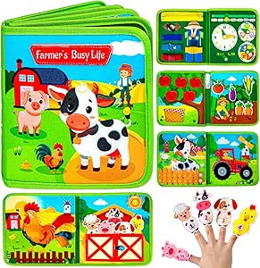Quanquer Montessori Busy Book for Toddlers 1-3 - Farm Animal Sensory Busy Board for 1 Year Old Bo... | Amazon (US)
