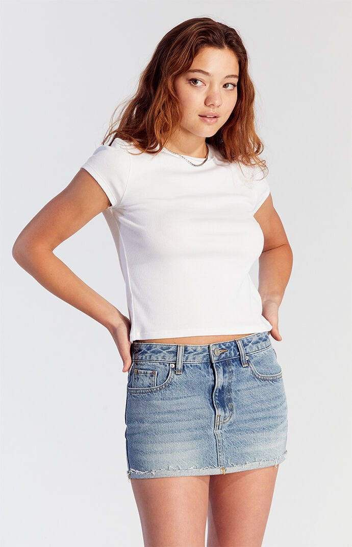 Women's Light Indigo Low Rise Denim Mini Skirt in Medium Indigo - Size 27 | PacSun