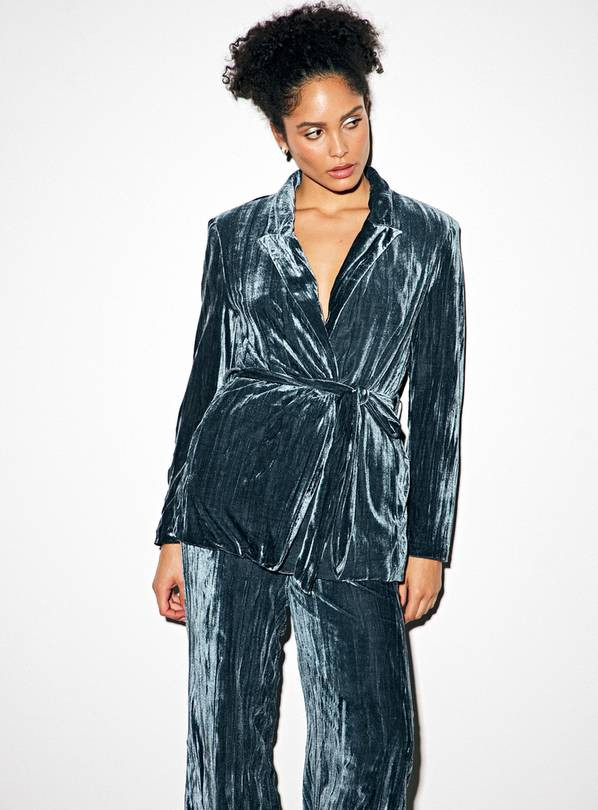 Teal Crinkle Velvet Co-ord Blazer  8 | Tu Clothing