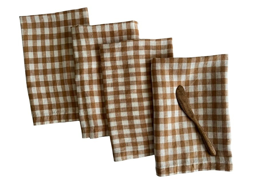Linen Napkins – 100% French Flax – Stonewashed Pure Linen Cloth Napkins – Mitered Corners ... | Amazon (US)