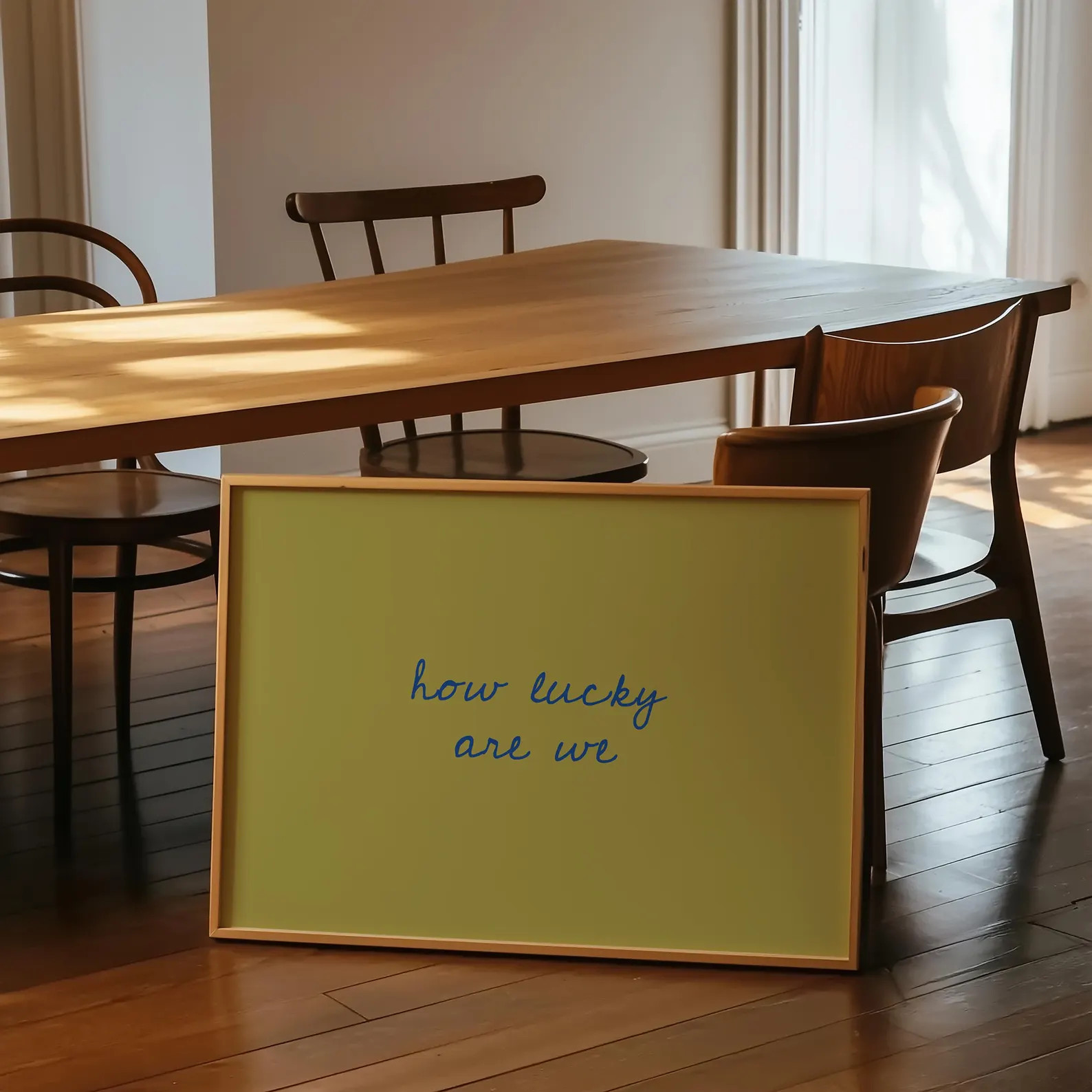 Printed How Lucky Are We, Handwritten Font, Yellow Home Wall Art, Modern Minimalistic, Living Roo... | Etsy (Global)